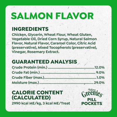 Show full view: Greenies Pill Pockets Feline Natural Salmon Flavor Soft Adult Cat Treats, 45 count slide 7 of 12