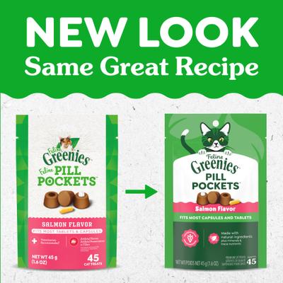 Show full view: Greenies Pill Pockets Feline Natural Salmon Flavor Soft Adult Cat Treats, 45 count slide 3 of 12