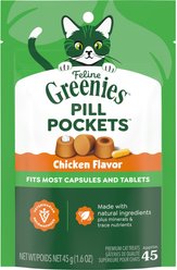 Greenies Pill Pockets Feline Chicken Flavor Natural Soft Adult Cat Treats, 1.6-oz bag, 45 count