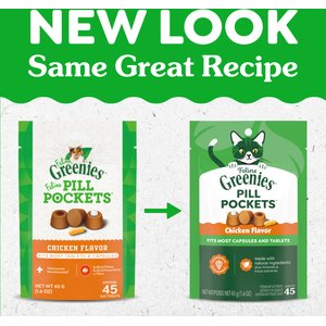 Greenies Pill Pockets Feline Chicken Flavor Natural Soft Adult Cat Treats, 1.6-oz bag, 45 count