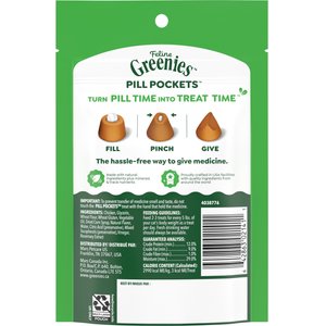 Greenies Pill Pockets Feline Chicken Flavor Natural Soft Adult Cat Treats, 1.6-oz bag, 45 count