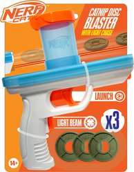 Nerf Cat Catnip Blaster with 3 Catnip Discs Cat Toy, Blue/Orange, 7.9-in