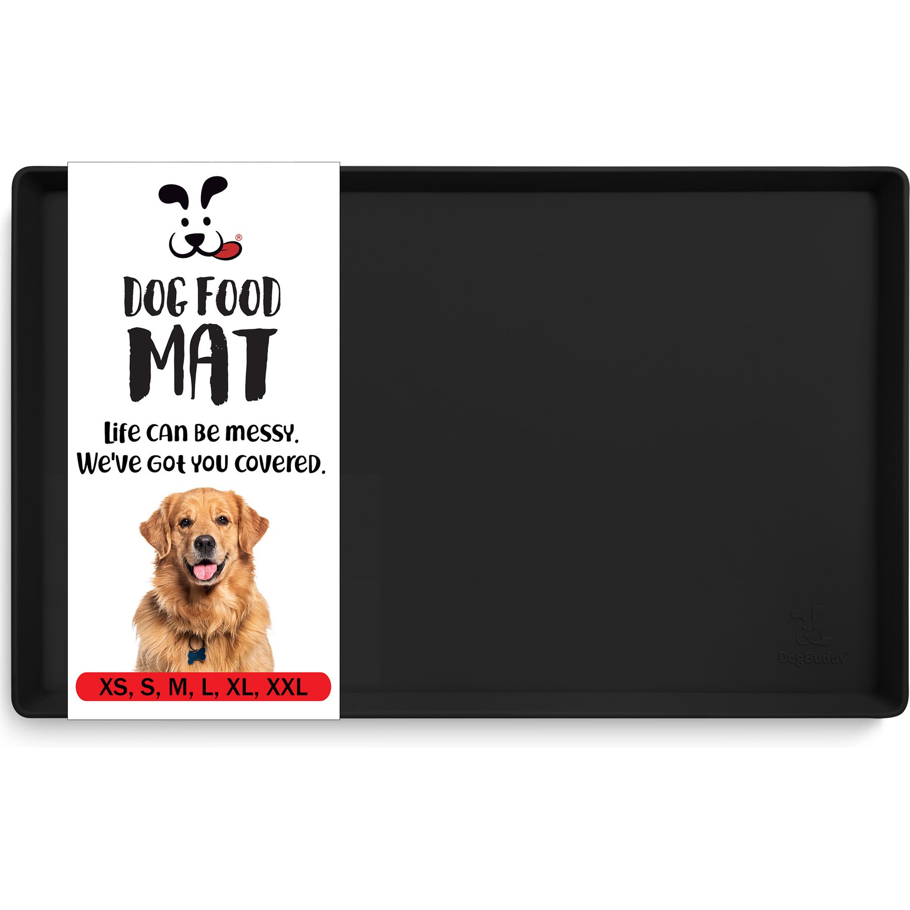 DogBuddy Modern Silicone Dog & Cat Food Placemat, X-Large, Black