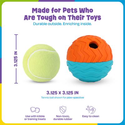 Show full view: Brightkins 2-Piece Texture Ball Tough & Tumble Treat Dispenser Dog Toy, Multicolor, 7.21 x 5.24 x 3.11-in slide 2 of 8