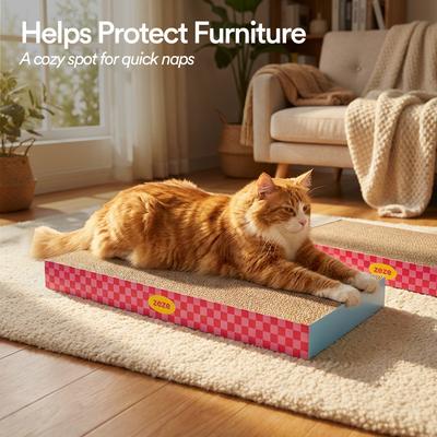 Show full view: ZEZE Neon Sweetheart Cardboard Reversible Honeycomb Corrugated Cat Scratcher Pad, 2 count, Neon, Large slide 9 of 10