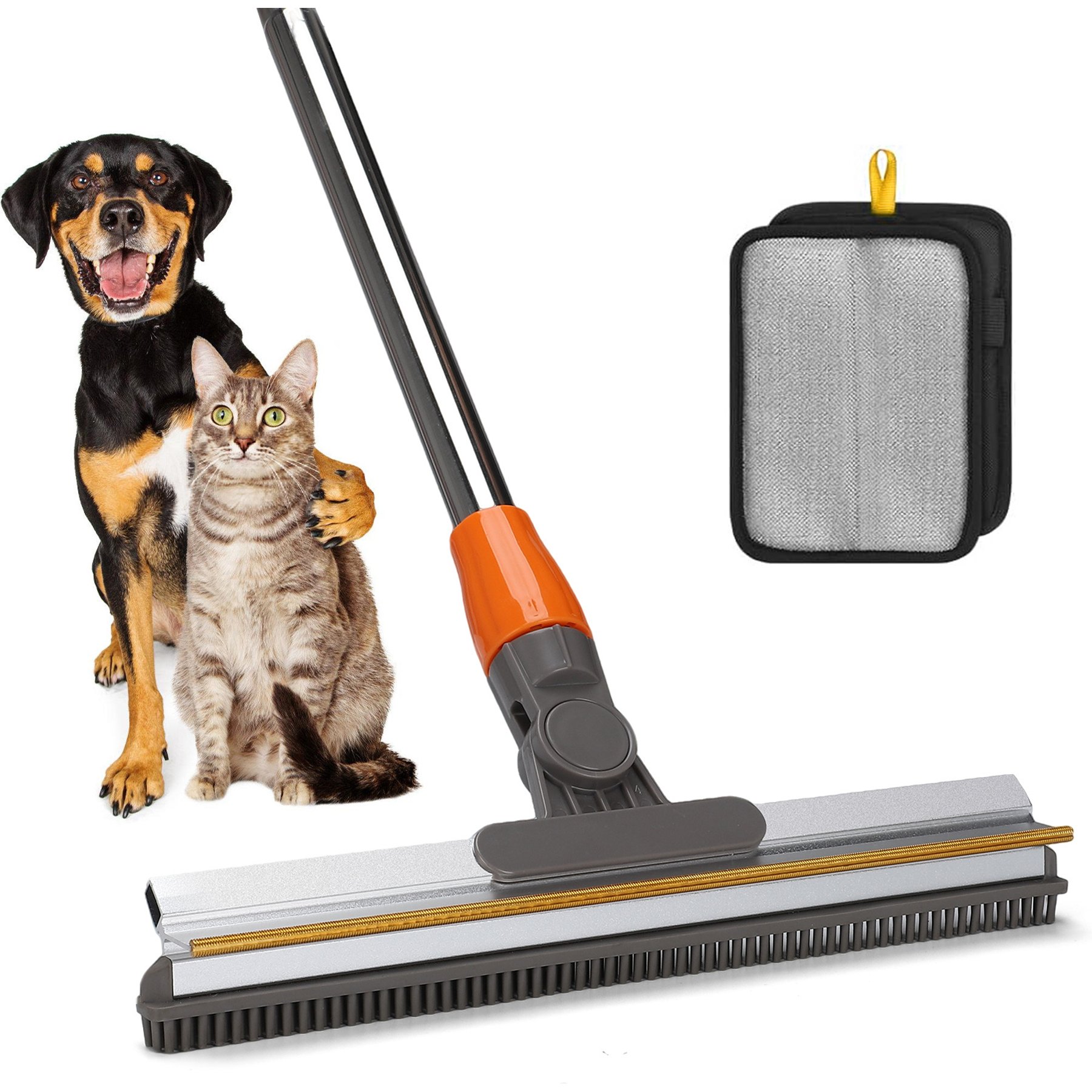 Invenho 2-in-1 Reusable Adjustable Long Handle Carpet Rake for Pet Hair Removal, 15 x 3 x 2-in