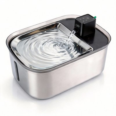 allforpaws allforpaws Lifestyle Pets Wireless Stainless Steel Dog & Cat Water Fountain, Brown, 7.5-L