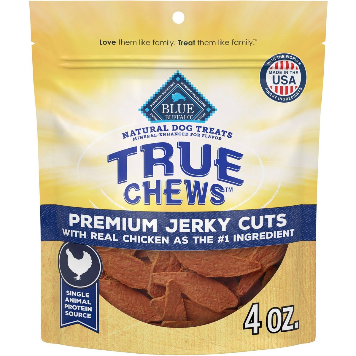 Blue Buffalo True Chews Premium Jerky Cuts Chicken Jerky Dog Treats, 4-oz bag