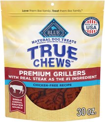 Blue Buffalo True Chews Premium Grillers with Real Steak Grain-Free Dog Treats, 30-oz bag