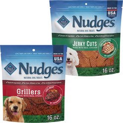 Blue Buffalo Nudges Grillers Steak + Jerky Cuts Chicken Natural Dog Treats, 16-oz bag