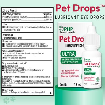 Show full view: Pet Drops Ultra Lubricant Eye Drops for Dogs & Cats, 15-mL bottle slide 3 of 10