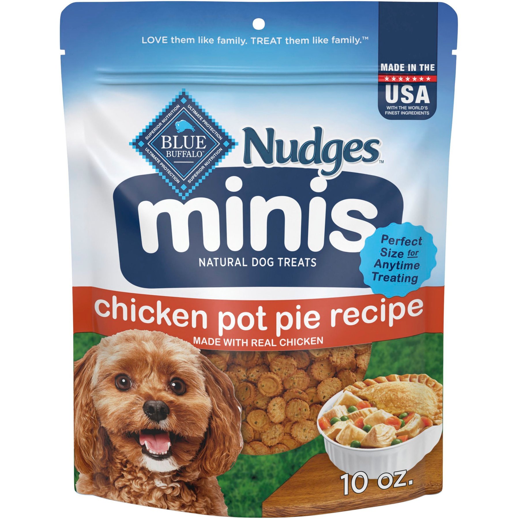 Blue Buffalo Nudges Minis Chicken Pot Pie Recipe Natural Soft & Chewy Dog Treats, 10-oz bag