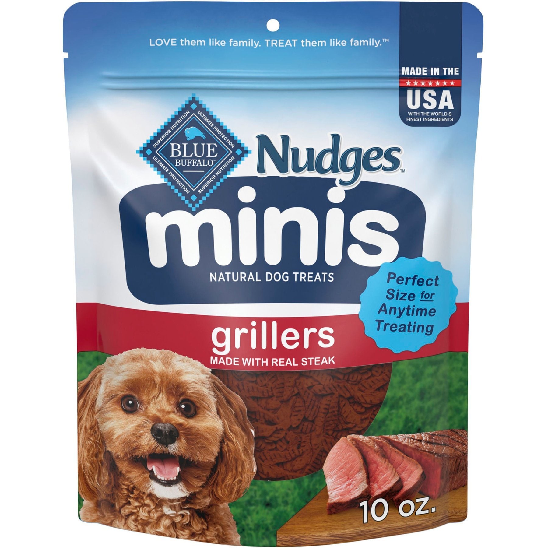 Blue Buffalo Nudges Minis Grillers with Real Steak Natural Soft & Chewy Dog Treats, 10-oz bag