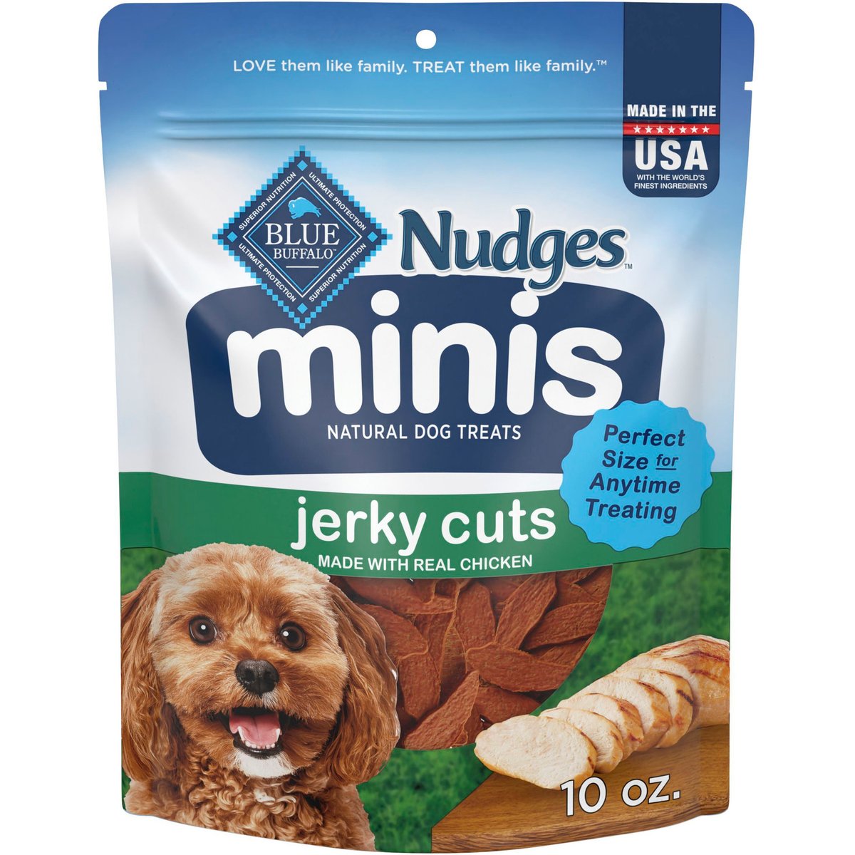 Blue Buffalo Nudges Minis Jerky Cuts with Real Chicken Natural Dog Treats, 10-oz bag