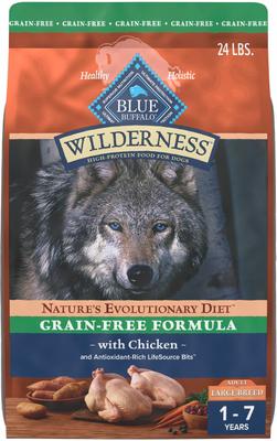 Blue Buffalo Wilderness Natural 32% Protein Adult Grain-Free Chicken Dry Dog Food, 24-lb bag