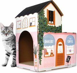 American Cat Club Cat House with Scratcher & Catnip, Coffee House