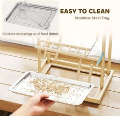 PawHut Playground 4 Layer Wooden Parrot Play Stand with Ladders, Chain Toy, Stainless Steel Cups & Tray, Natural Wood, 18.9 x 15 x 37.4-in slide 2 of 9