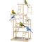 Show in main carousel: PawHut Playground 4 Layer Wooden Parrot Play Stand with Ladders, Chain Toy, Stainless Steel Cups & Tray, Natural Wood, 18.9 x 15 x 37.4-in slide 1 of 9