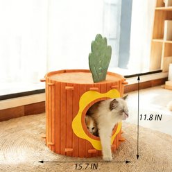 Gapzer PeekabooIndoor Cozy Felt Covered Scratching Bed Cave Hideaway Fleece Multi Cat House & Condos, 15.7 x 15.7 x 11.8-in, Orange slide 2 of 7