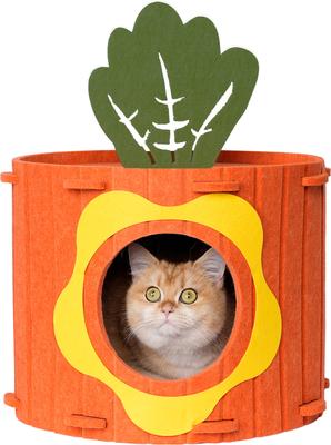 Show full view: Gapzer PeekabooIndoor Cozy Felt Covered Scratching Bed Cave Hideaway Fleece Multi Cat House & Condos, 15.7 x 15.7 x 11.8-in, Orange slide 7 of 7