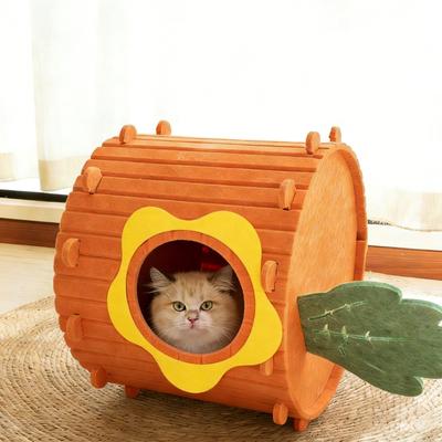 Show full view: Gapzer PeekabooIndoor Cozy Felt Covered Scratching Bed Cave Hideaway Fleece Multi Cat House & Condos, 15.7 x 15.7 x 11.8-in, Orange slide 3 of 7