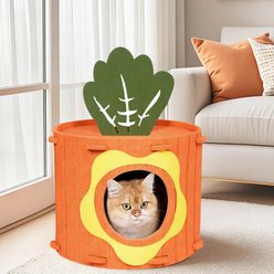 Gapzer PeekabooIndoor Cozy Felt Covered Scratching Bed Cave Hideaway Fleece Multi Cat House & Condos, 15.7 x 15.7 x 11.8-in, Orange