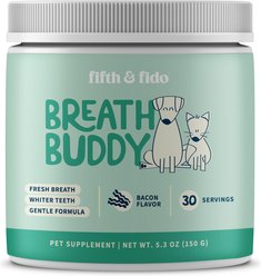 Fifth & Fido Breath Buddy Bacon Flavored Powder Dental Dog Breath Freshener Supplement, 30 servings