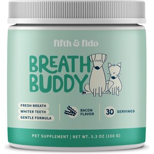 Fifth & Fido Breath Buddy Bacon Flavored Powder Dental Dog Breath Freshener Supplement, 30 servings