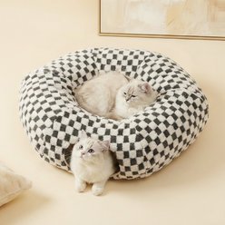 Happy & Polly 3-in-1 Transformable Plush Cat Tunnel Toy, Grey/White Plaid