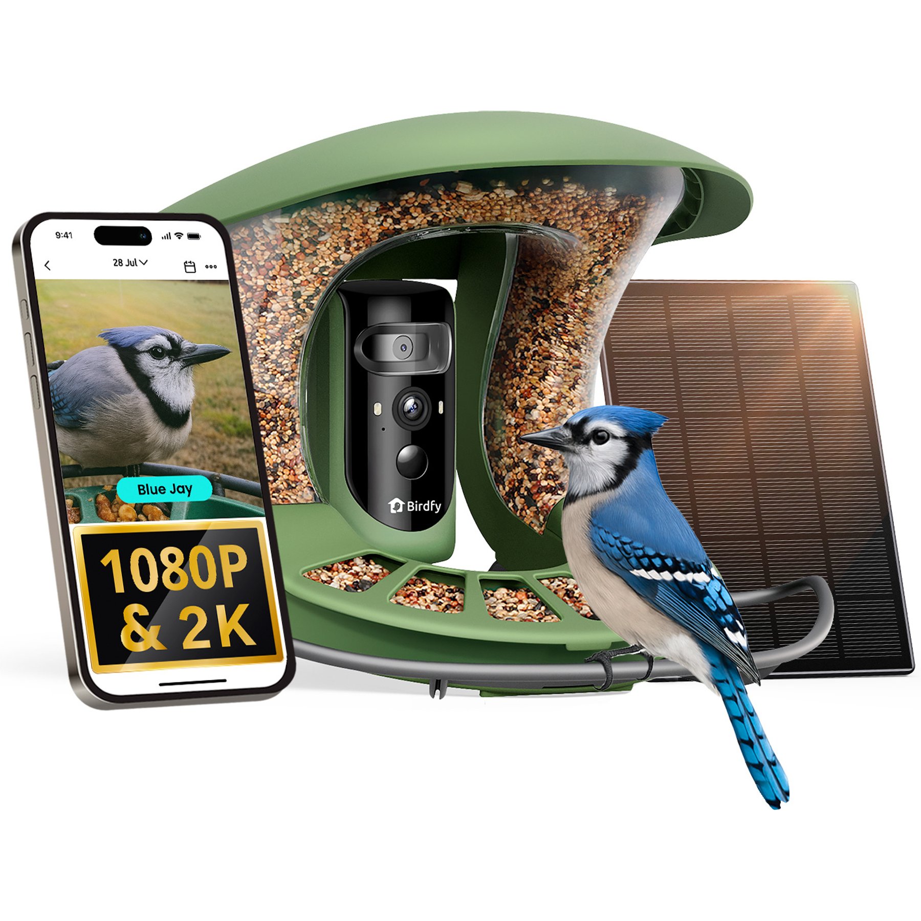 Birdfy Feeder 2 Pro Smart Bird Feeder with Camera AI Recognition, Green