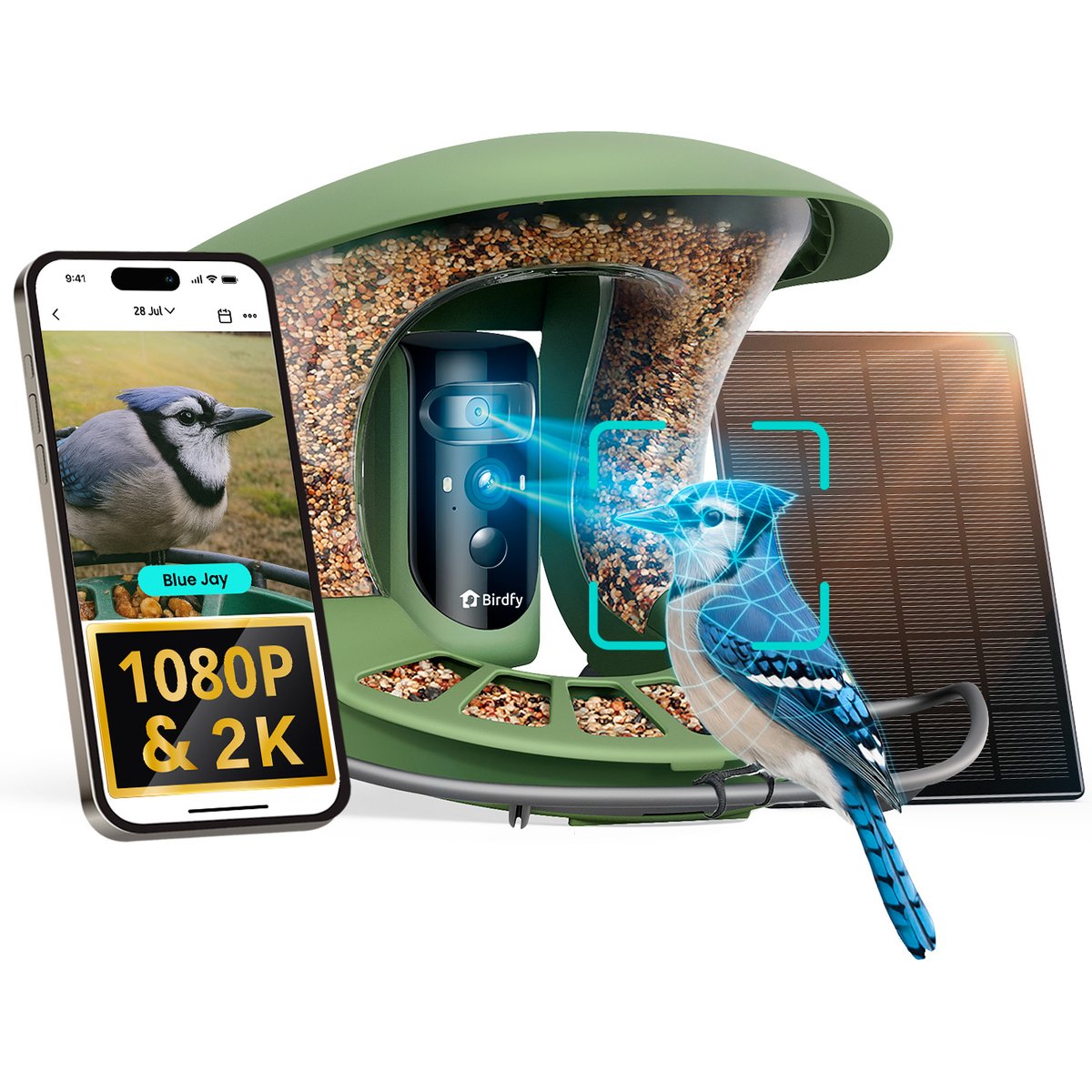 Birdfy Feeder 2 Pro AI Smart Bird Feeder with Camera AI Lifetime Free, Green