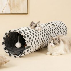 Happy & Polly Cozy Convertible Cat Tunnel Toy, Grey/White Plaid