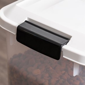 IRIS WeatherPro Airtight Attachable Wheels Dog, Cat & Bird Food Storage Container, White & Clear, 30-lb