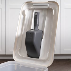 IRIS WeatherPro Airtight Attachable Wheels Dog, Cat & Bird Food Storage Container, White & Clear, 30-lb