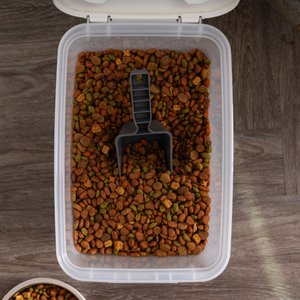 IRIS WeatherPro Airtight Attachable Wheels Dog, Cat & Bird Food Storage Container, White & Clear, 30-lb