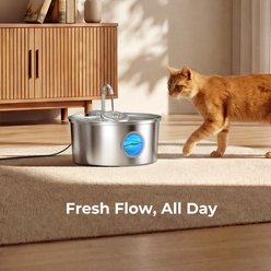 HINTON Stainless Steel Circulating Filtration System Ultra-Quiet Cat Water Fountain with Water Spout, Silver, 3.2-L slide 2 of 8