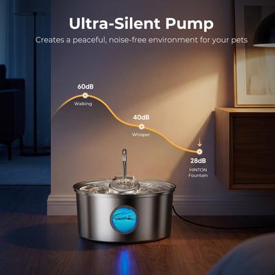 Show full view: HINTON Stainless Steel Circulating Filtration System Ultra-Quiet Cat Water Fountain with Water Spout, Silver, 3.2-L slide 4 of 8