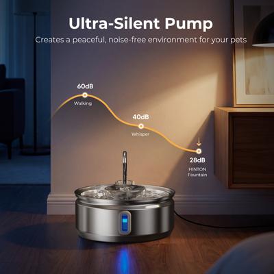 Show full view: HINTON Stainless Steel Automatic Water Dispenser Cat Water Fountain with Water Spout, Silver, 3.2-L slide 4 of 8