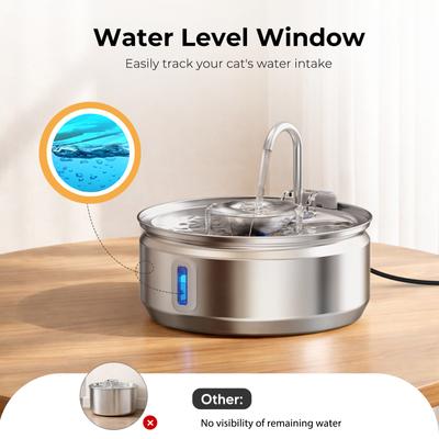 Show full view: HINTON Stainless Steel Automatic Water Dispenser Cat Water Fountain with Water Spout, Silver, 3.2-L slide 2 of 8