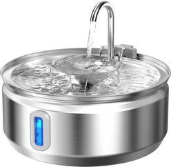HINTON Stainless Steel Automatic Water Dispenser Cat Water Fountain with Water Spout, Silver, 3.2-L