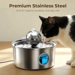 HINTON Stainless Steel Ultra-Quiet Pump Cat Water Fountain with Spherical Water Outlet, Silver, 3.2-L slide 2 of 7