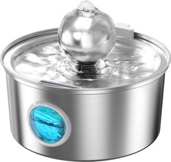 HINTON Stainless Steel Ultra-Quiet Pump Cat Water Fountain with Spherical Water Outlet, Silver, 3.2-L