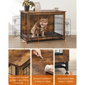 FEANDREA Furniture Style Double Door End Table Dog Crate, 38.6-in, Rustic Brown