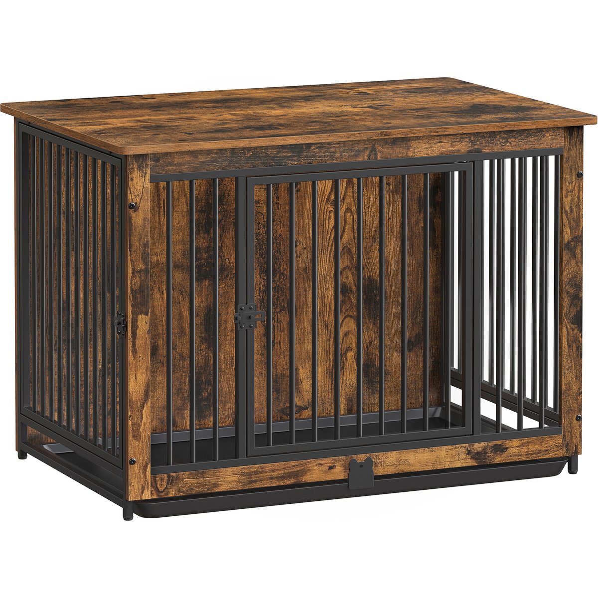 FEANDREA Furniture Style Double Door End Table Dog Crate, Rustic Brown, 38.6-in