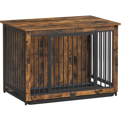 FEANDREA FEANDREA Furniture Style Double Door End Table Dog Crate, Rustic Brown, 38.6-in