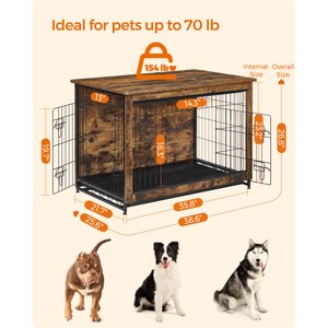 FEANDREA Furniture Style Double Door End Table Dog Crate, 38.6-in, Rustic Brown