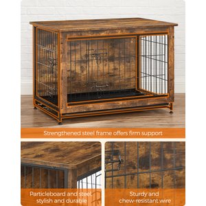 FEANDREA Furniture Style Double Door End Table Dog Crate, 38.6-in, Rustic Brown