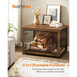 FEANDREA Furniture Style Double Door End Table Dog Crate, 38.6-in, Rustic Brown