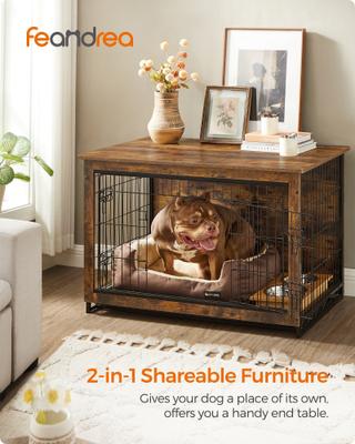 Show full view: FEANDREA Indoor Double Door Furniture Style Side Table Dog Crate, Rustic Brown, 38.6-in slide 2 of 9