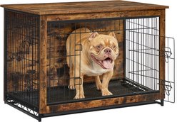 FEANDREA Indoor Double Door Furniture Style Side Table Dog Crate, Rustic Brown, 38.6-in